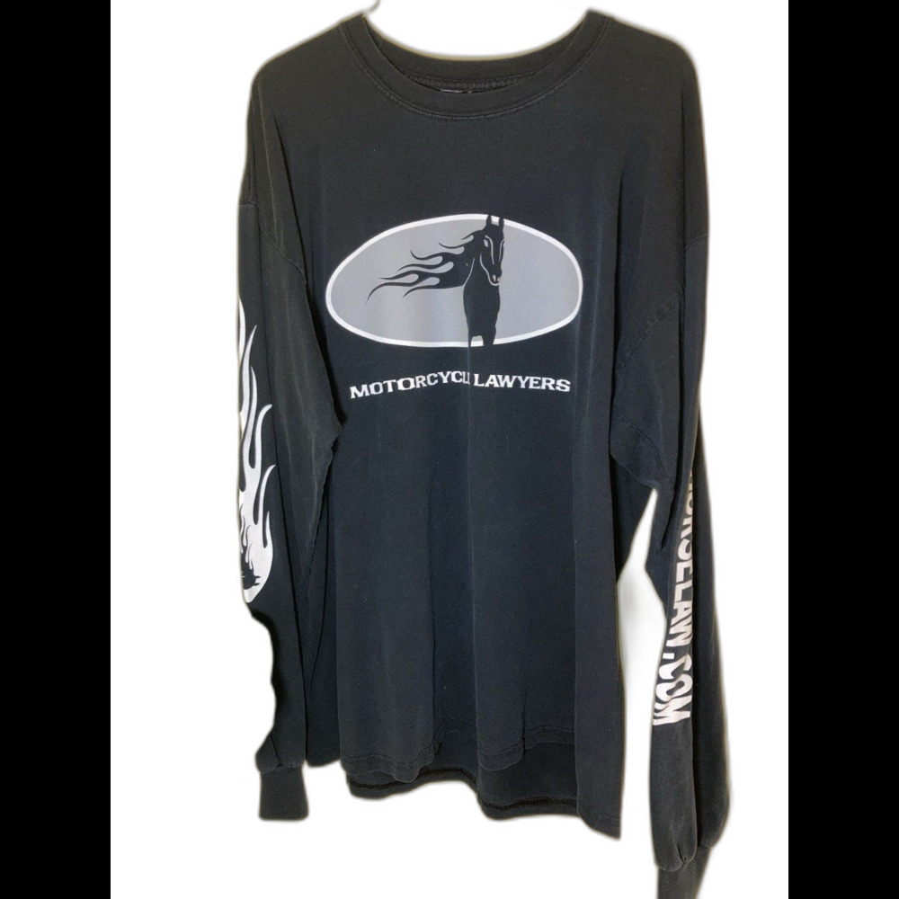 Steel Horse Law‎ Long Sleeve T-Shirt Mens Sz XL Black Flame Graphic Biker Tee